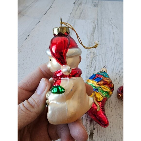 Vintage glass bear stocking ornament set presents glitter gold red Xmas tree - Picture 4 of 14